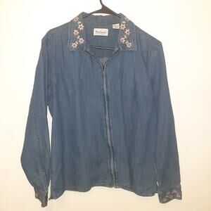 Westbound Denim Shacket Shirt Womens L Blue Western Workwear Full Zip Floral